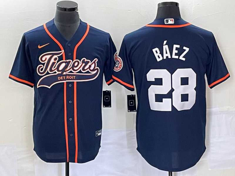 Men%27s Detroit Tigers #28 Javier Baez Navy Cool Base Stitched Baseball Jerseys